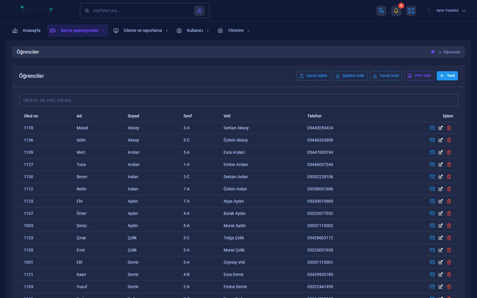 ServisX — Öğrenci listesi
