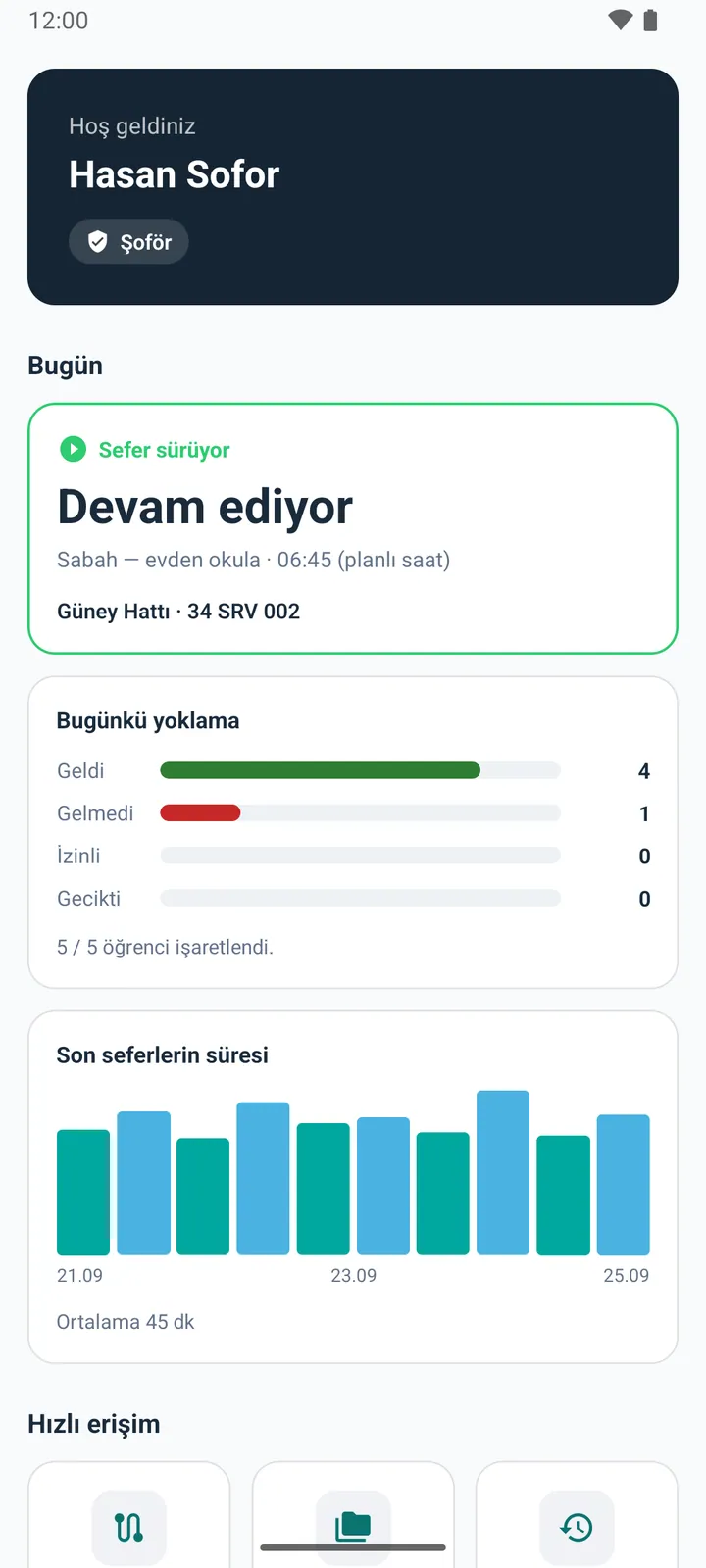 ServisX — Şoför ana ekranı
