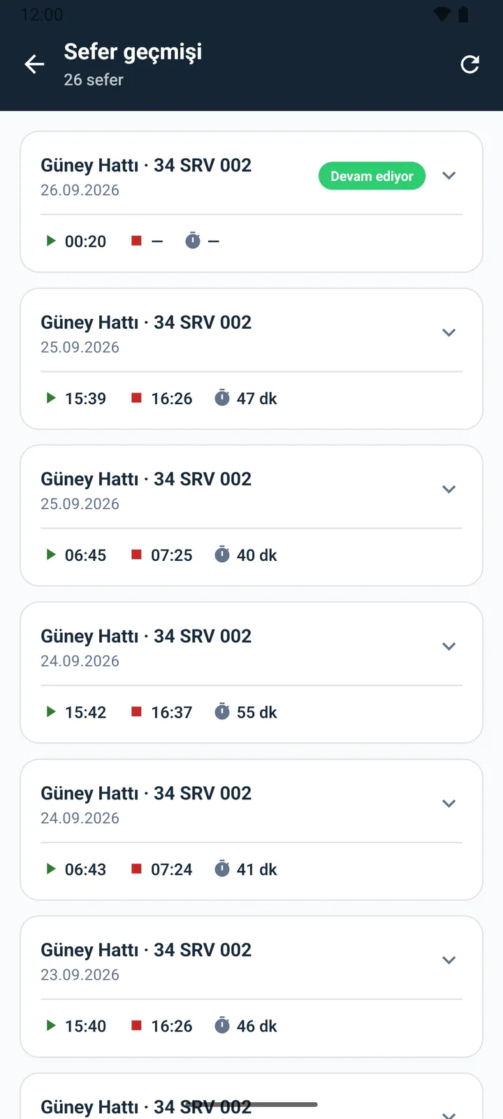 ServisX — Sefer geçmişi