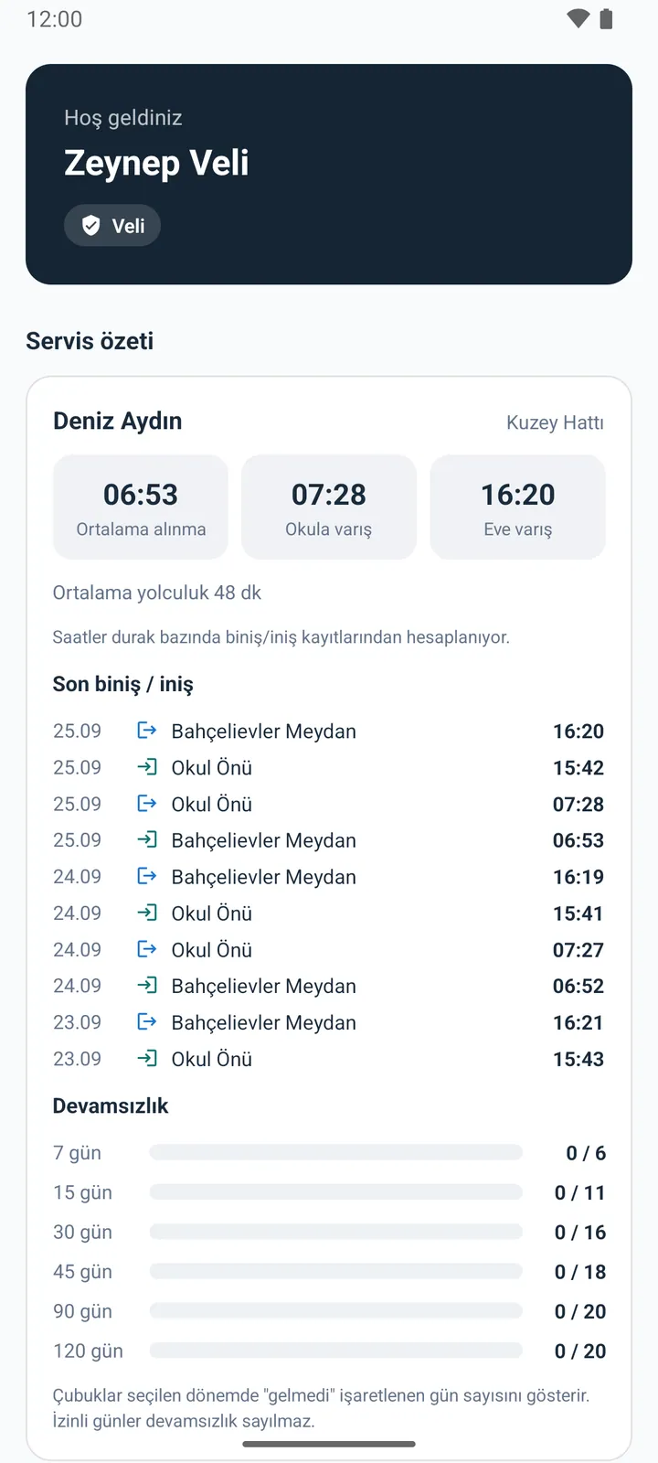 ServisX — Veli ana ekranı